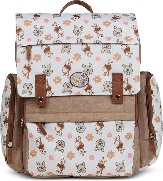 Disney Diaper Bag Backpack with Changing Pad Winnie the Pooh – 16” Nylon Baby Bag for Parents, Insulated Bottle Holders, Multiple Storage Pockets