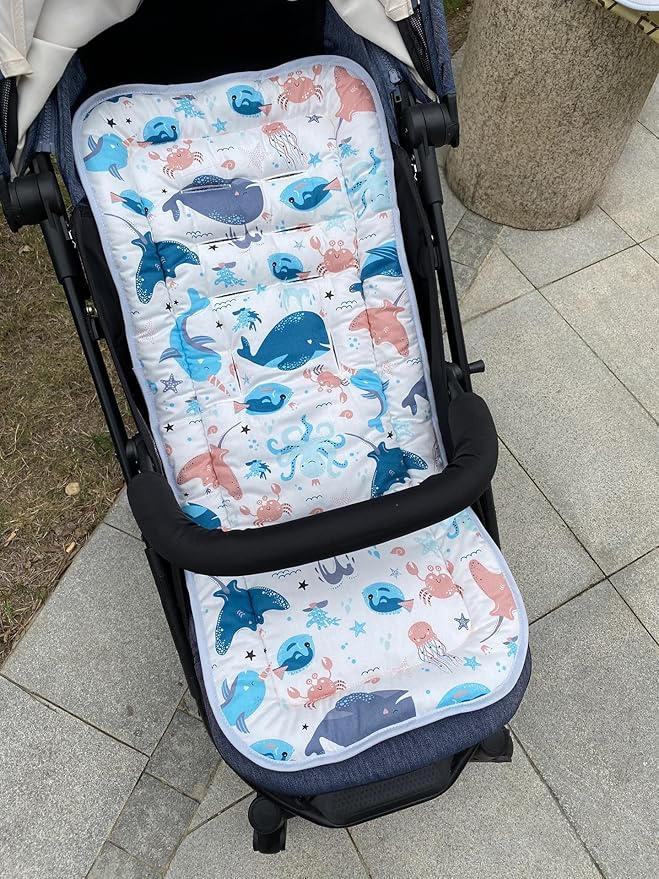 Baby Stroller Seat Liner Kids Pushchair Seat Cushion Mat Universal Breathable Stroller Liner Insert Stroller Cushion Pad Thick Cotton Stroller Liner Seat Pad Cover for (Whale &Octopus)