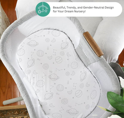 Bassinet Sheets for Papablic, CoZee, Cowiewie, Ezebaby, Nawahev Baby Bassinet Bedside Sleeper by TansyPanda, 3PC, 33x20, Ultra Soft, Breathable Snug Fit, Unisex Boys Girls, Gray White (Space Rockets)