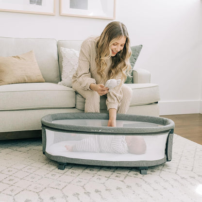 Baby Delight Beside Me Doze Deluxe Baby Bassinet, Bedside Sleeper, Foldable, Removeable Canopy, Pebble Grey