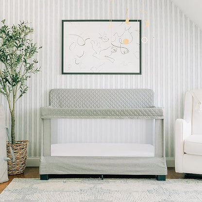 Baby Delight Horizon Full Size Crib, Breathable Mesh Walls, Tool-Free Assembly Baby Bed, Luxe Quilted Easy to Clean Fabric, Grey