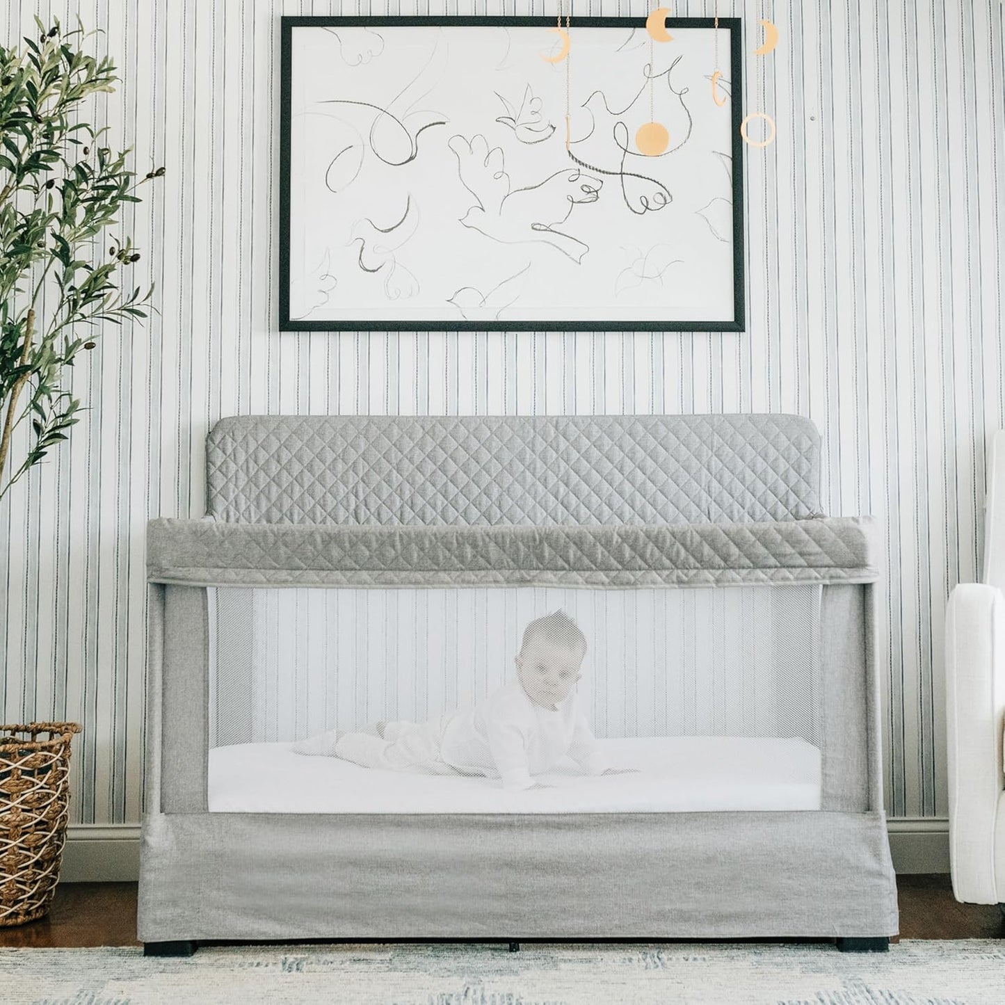 Baby Delight Lunaire Full Size Crib | Breathable Mesh Baby Crib | Tool-Free Assembly Baby Bed | Charcoal Tweed