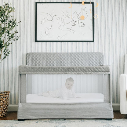 Baby Delight Lunaire Full Size Crib | Breathable Mesh Baby Crib | Tool-Free Assembly Baby Bed | Charcoal Tweed