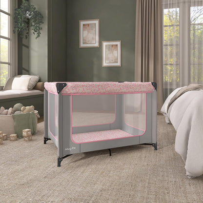 Dream On Me Zodiak Baby Playard, Breathable Mesh Sides, Soft Comfortable Mattress, Quick & Easy to Fold with Travel Carry Bag, Compact Space Saving Design - Grey/Green