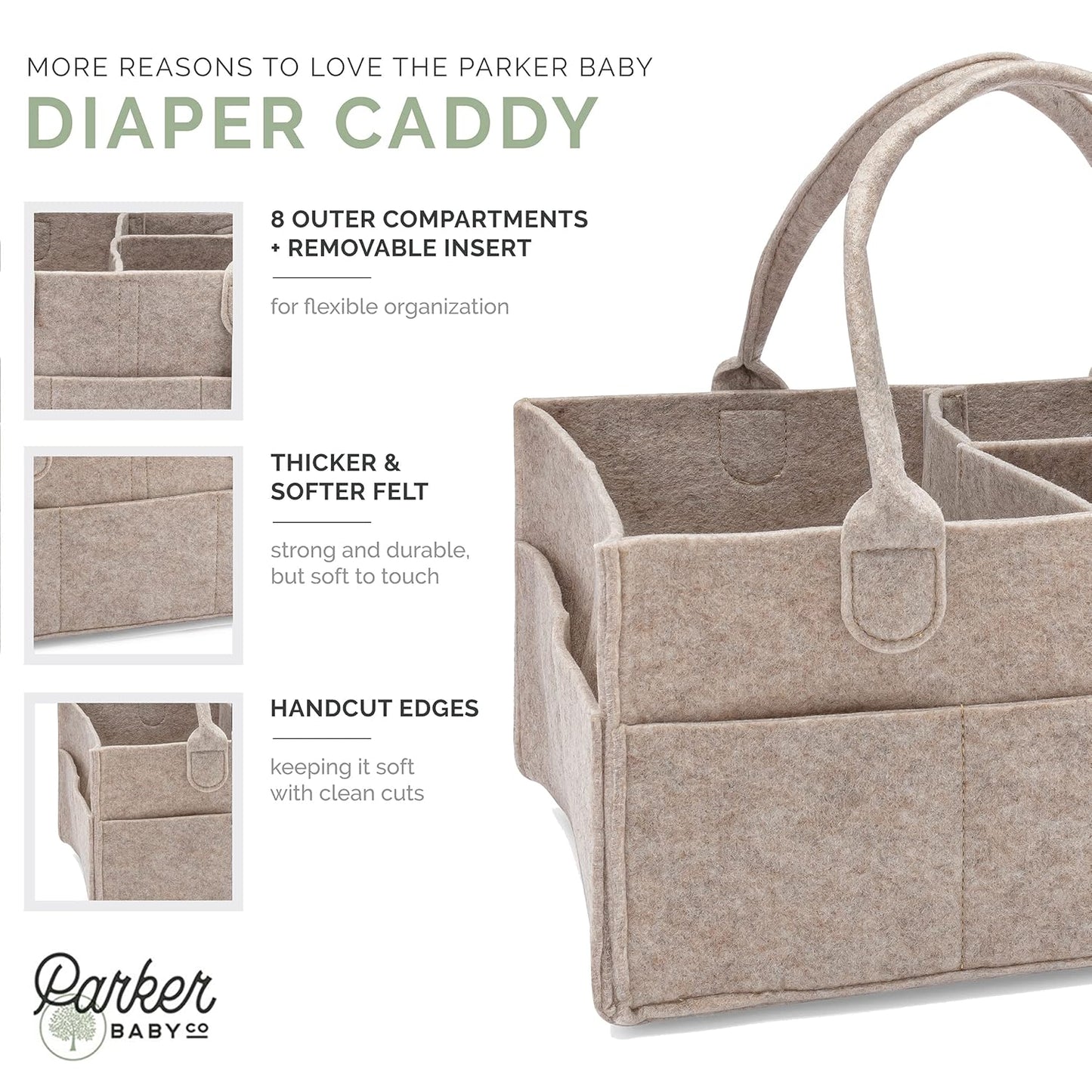 Parker Baby Diaper Caddy - Nursery Storage Bin and Car Organizer for Diapers and Baby Wipes - White, Large