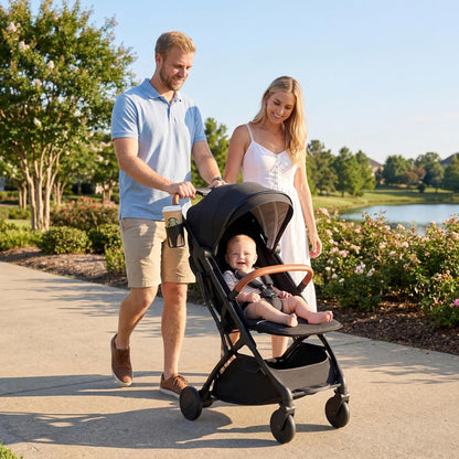 HONEY JOY Lightweight Baby Stroller, Compact Travel Stroller w/Aluminum Frame, Footmuff, EVA Wheels w/Spring Suspension, Multi-Position Recline, One-Hand Fold Luggage Handle for Toddlers (Gray)