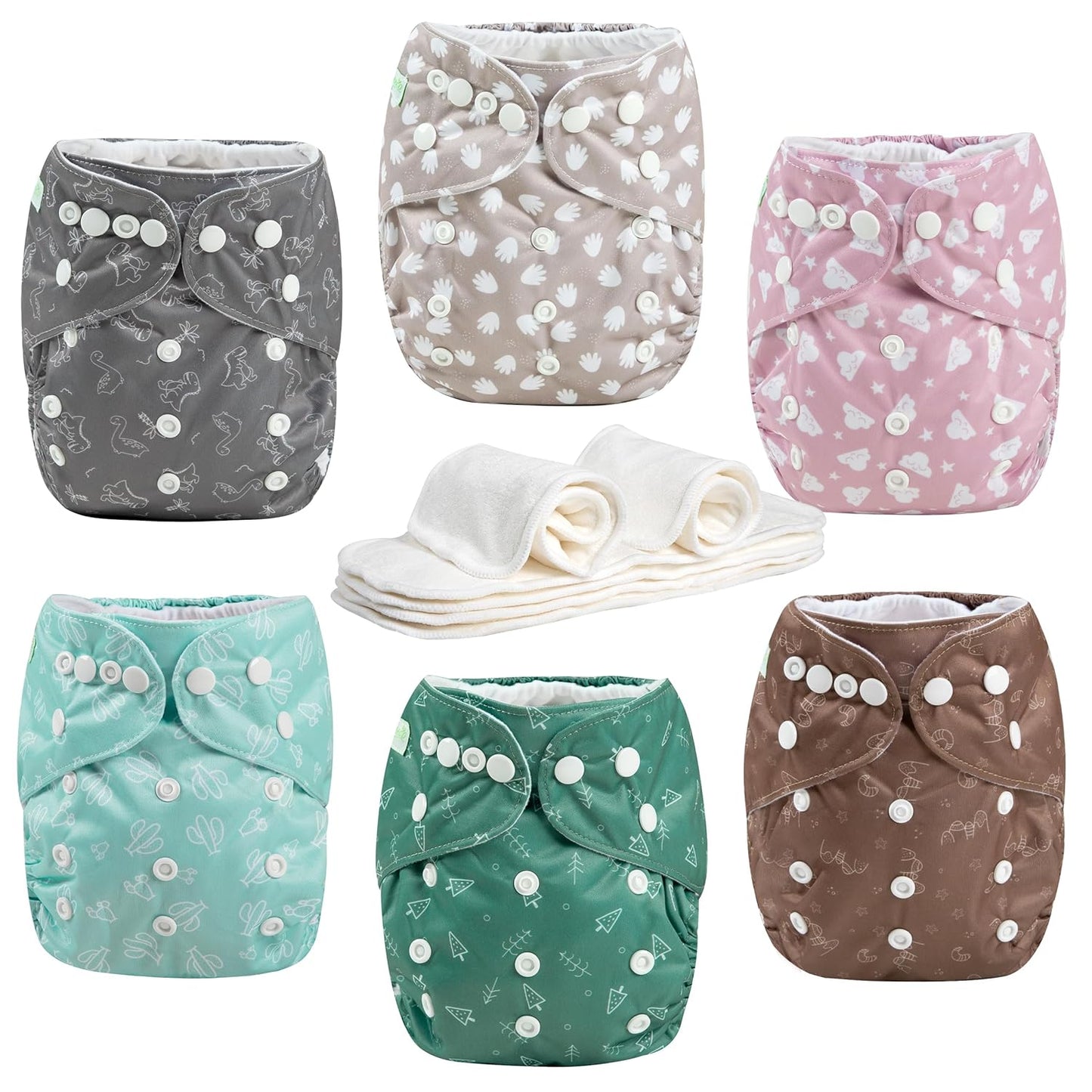wegreeco Cloth Diapers 6 Pack with 6 Inserts & 1 Wet Bag, Washable Cloth Diapers for Babies, One Size Adjustable Reusable (Flower)
