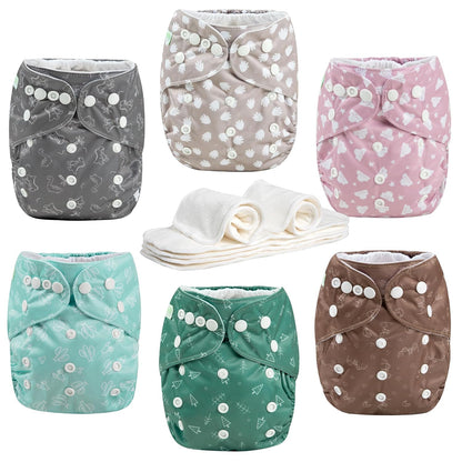 wegreeco Cloth Diapers 6 Pack with 6 Inserts & 1 Wet Bag, Washable Cloth Diapers for Babies, One Size Adjustable Reusable (Flower)