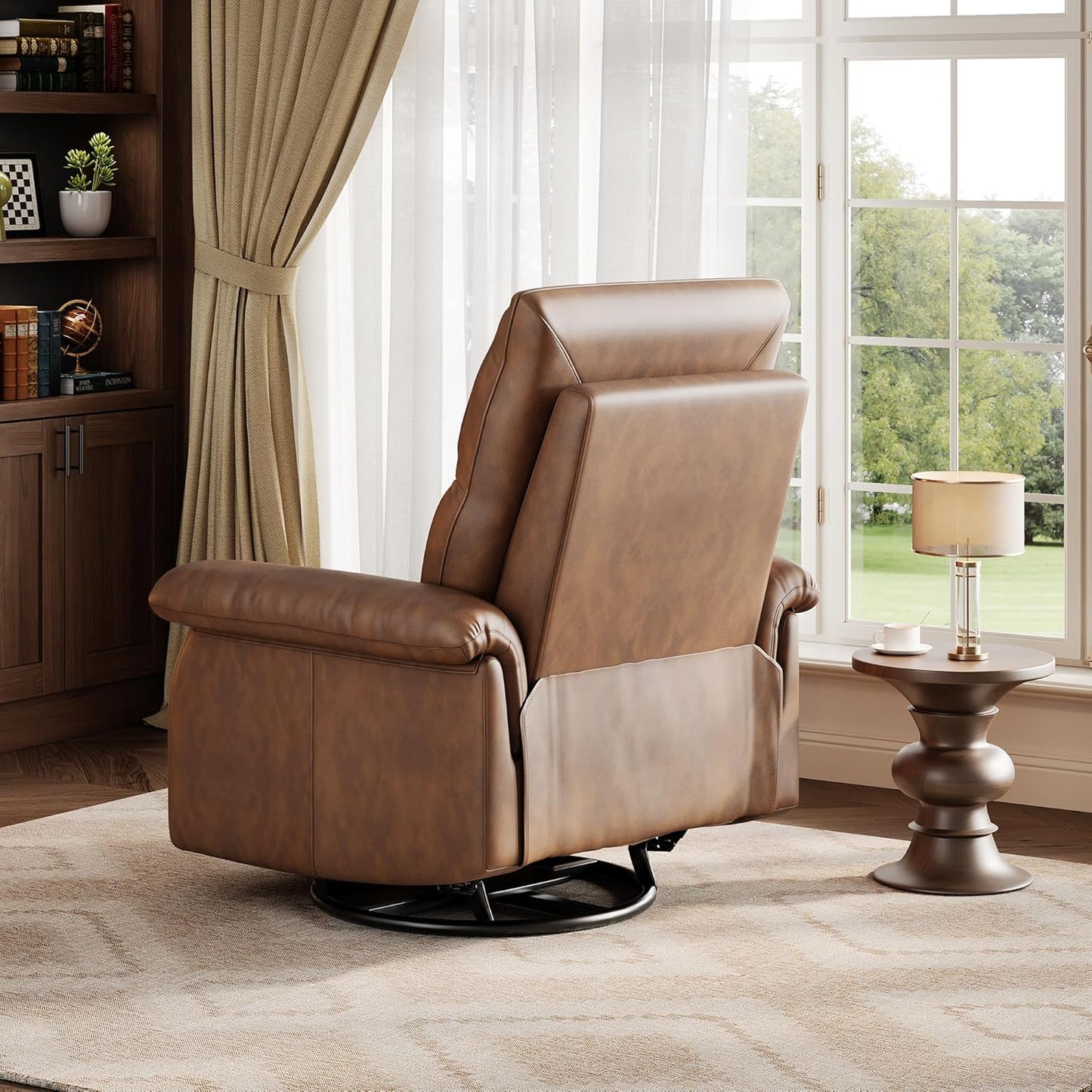 Power Recliner Chair, 270° Swivel Rocking Glider with USB Charging Port, PU Leather Upholstered Fabric and Button Tufted Backrest, Ergonomic Nursery Chair for Living Room (Beige)