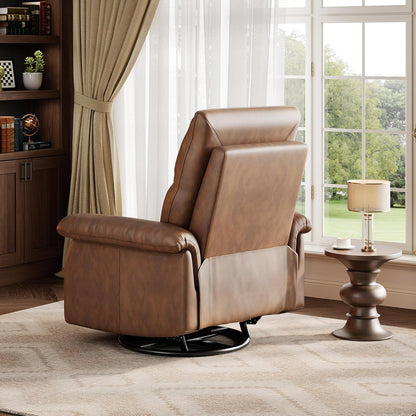 Power Recliner Chair, 270° Swivel Rocking Glider with USB Charging Port, PU Leather Upholstered Fabric and Button Tufted Backrest, Ergonomic Nursery Chair for Living Room (Beige)