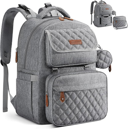 Diaper Bag Backpack,29L-45L Expandable Large Baby Bag for 2 Kids/Twins, with Removable Cross Body Bottle Bag for Mom/Dad,Stylish Nappy Bag Gift for Boys/Girl-Mothers Day Gifts-Elegant Grey