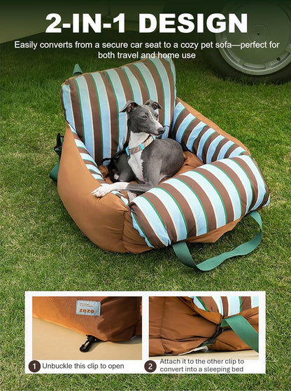 Zeze Portable Striped Pet Car Seat & Sofa Bed – Washable Travel Nest for Small Dogs & Cats