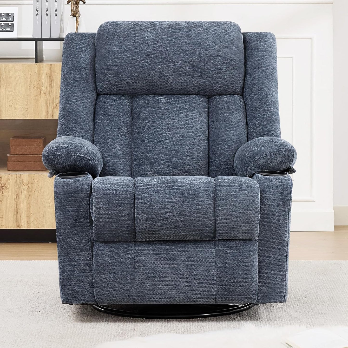 Swivel Rocker Recliner Chair, Lazy Boy Recliner with Cup Holders, 360 Degree Rotating Nursery Rocking Chair, Manual Glider Recliner for Living Room (1, Yellow)
