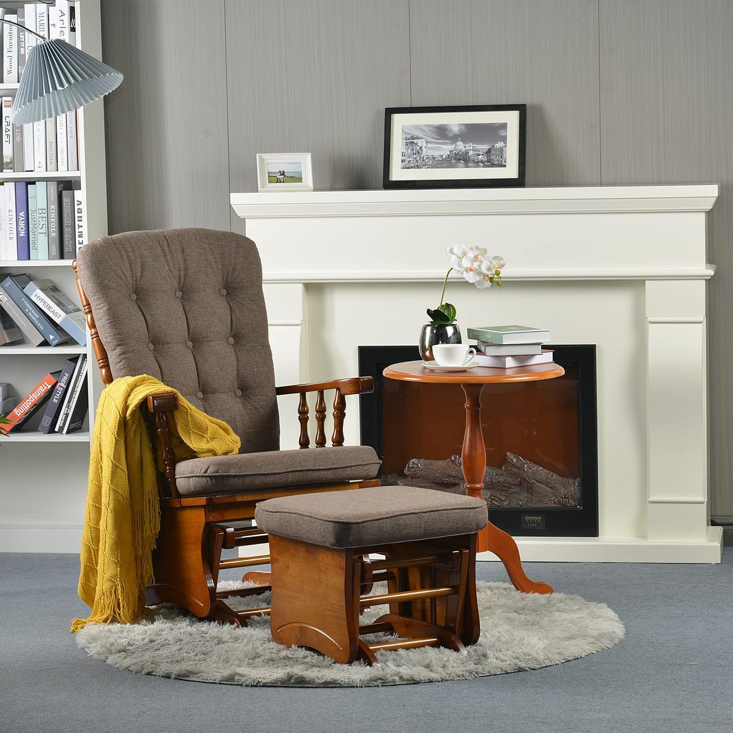 Rustic Glider Chair for Nursery with Ottoman, Resistant Rubber Wood Nursery Glider and Ottoman Sets for Relaxing, Rocking Chair for Living Room Bedroom