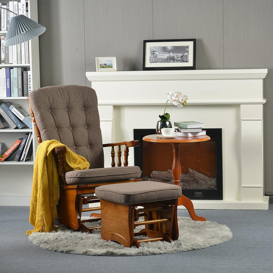 Rustic Glider Chair for Nursery with Ottoman, Resistant Rubber Wood Nursery Glider and Ottoman Sets for Relaxing, Rocking Chair for Living Room Bedroom