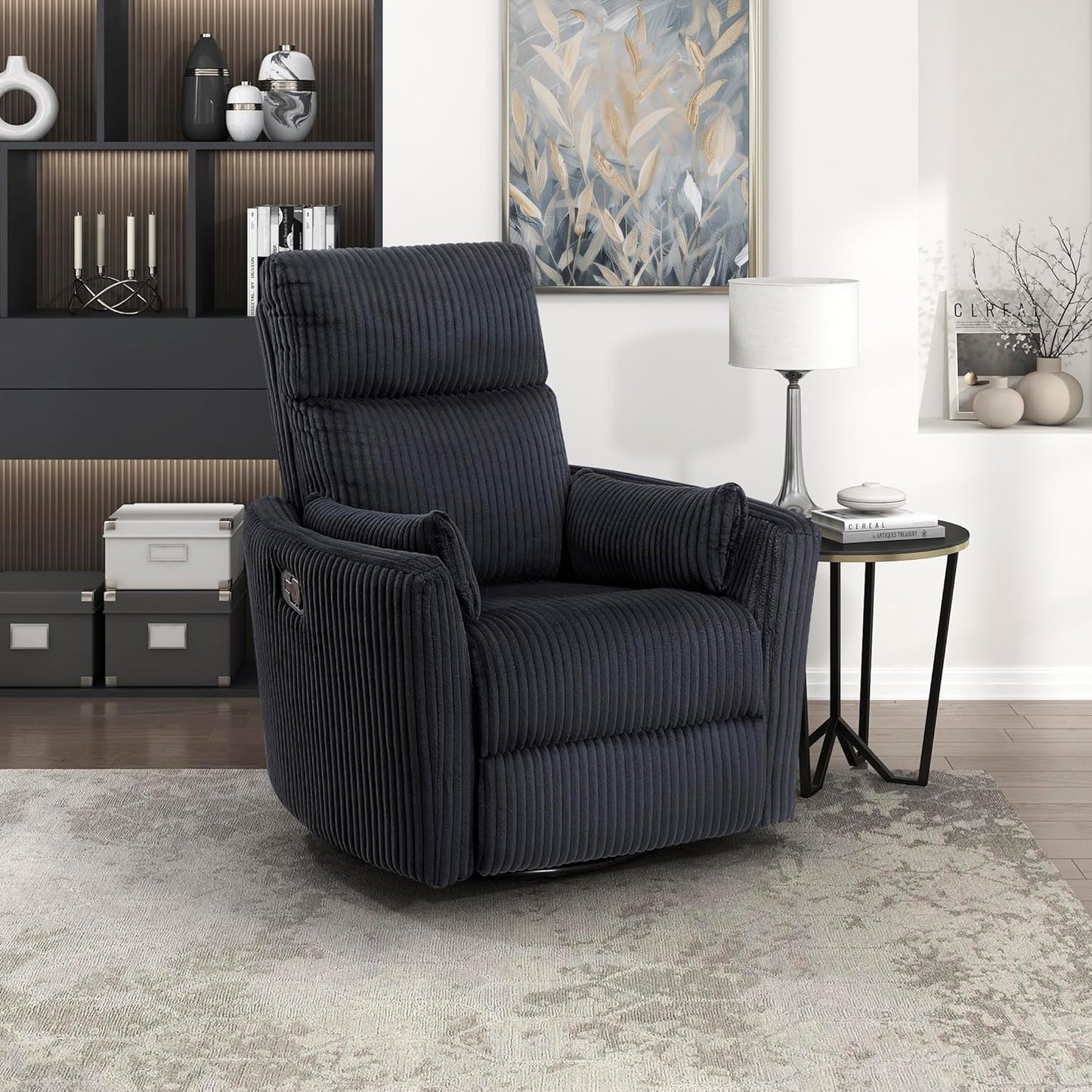 Lexicon Modern Swivel Glider Recliner Chair, Nursery Glider, Corduroy Fabric Upholstery Recliner with 2 Lumbar Pillows, Manual Reclining Sofa Chair for Living Room/Office/Apartment, Beige