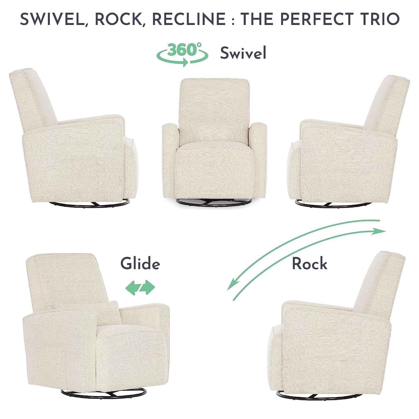 Evolur Holland Upholstered Plush Seating Glider Swivel, Glider Chair for Nursery in Harbor, Modern Nursery Glider, Tool-Free Assembly, Easy to Clean, Environmentally Conscious Glider