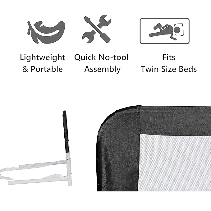 Dream On Me Lightweight Mesh Security Adjustable Bed Rail Double Pack with Breathable Mesh Fabric in Black, 2 Count (Pack of 1)
