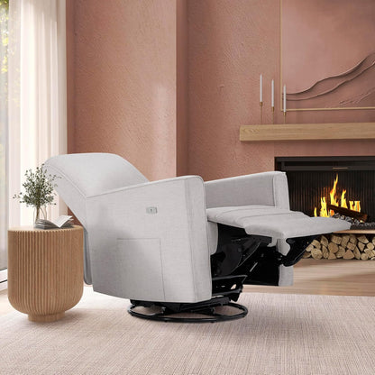 Evolur Harlow Upholstered Power Glider Recliner with USB Charging – Rocking & 275° Swivel with Smooth Glide – Greenguard Gold & FSC Certified – Modern Nursery and Living Room Chair in Light Sand