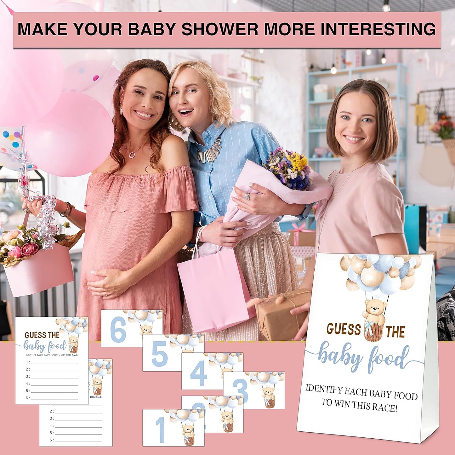 Guess the Baby Food Party Games, Baby Shower Game Set, 1 Standing Sign + 25 Answer Cards + 6 Number Cards, Boho Wild West Gender Reveal Party Decoration Supplies -B05