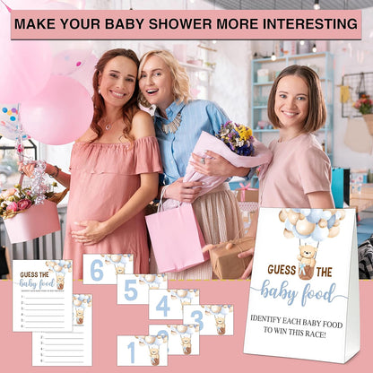 Guess the Baby Food Party Games, Baby Shower Game Set, 1 Standing Sign + 25 Answer Cards + 6 Number Cards, Boho Wild West Gender Reveal Party Decoration Supplies -B05