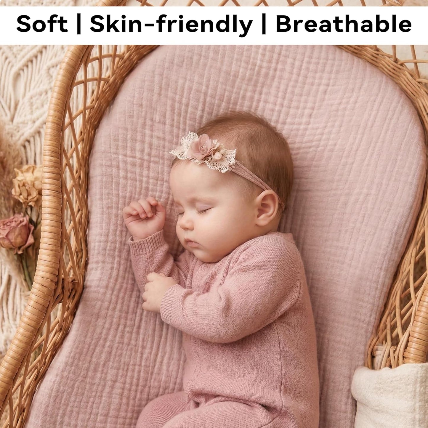 Muslin Bassinet Sheet Compatible with Maxi-COSI Iora & Iora Air Bedside Sleeper - 100% Cotton Rectangular Mattress Pad Cover (33"x20"), Breathable & Soft, Boho (1 Pack Blue)