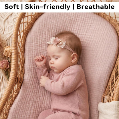 Muslin Bassinet Sheet Compatible with Maxi-COSI Iora & Iora Air Bedside Sleeper - 100% Cotton Rectangular Mattress Pad Cover (33"x20"), Breathable & Soft, Boho (1 Pack Blue)