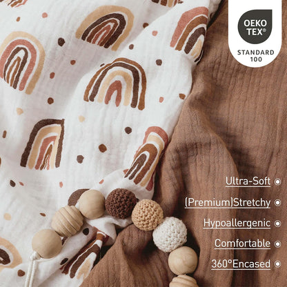 Muslin Bassinet Fitted Sheets 2 Pack, Soft Breathable Cotton Baby Bassinet Mattress Sheet Set, 360° Elastic Snug Fit, Universal for Oval, Rectangle & Hourglass Cradle, Unisex Baby Bedding (Cute Cars)