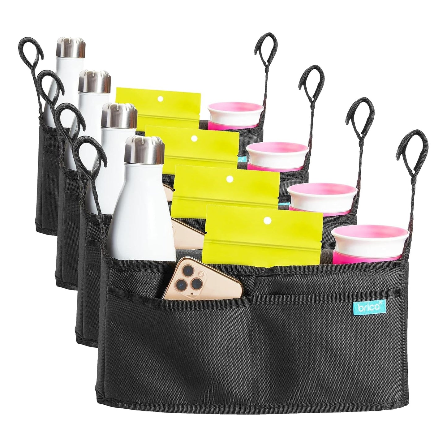 Munchkin Stroller Organizer with Cup Holders and Wet Wipes Case - Travel Storage Bag for Baby and Mom Essentials, Universal Fit, Fits UPPAbaby, Evenflo, BabyTrend and more, Black