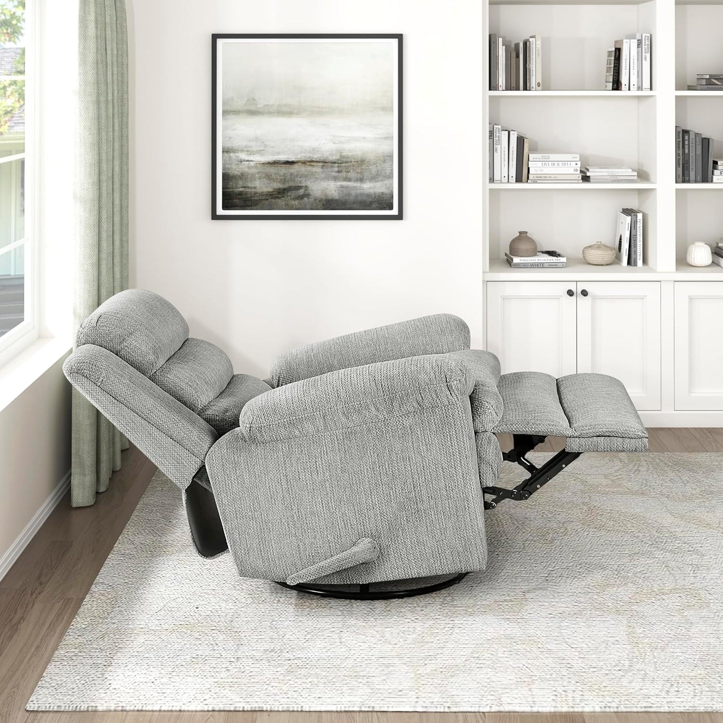 Lexicon Swivel Glider Reclining Chair, Textured Microfiber Manual Recliner, Comfy Nursery Glider Recliner, Swivel Reclining Chair for Living Room/Office/Bedroom/Apartment, Beige