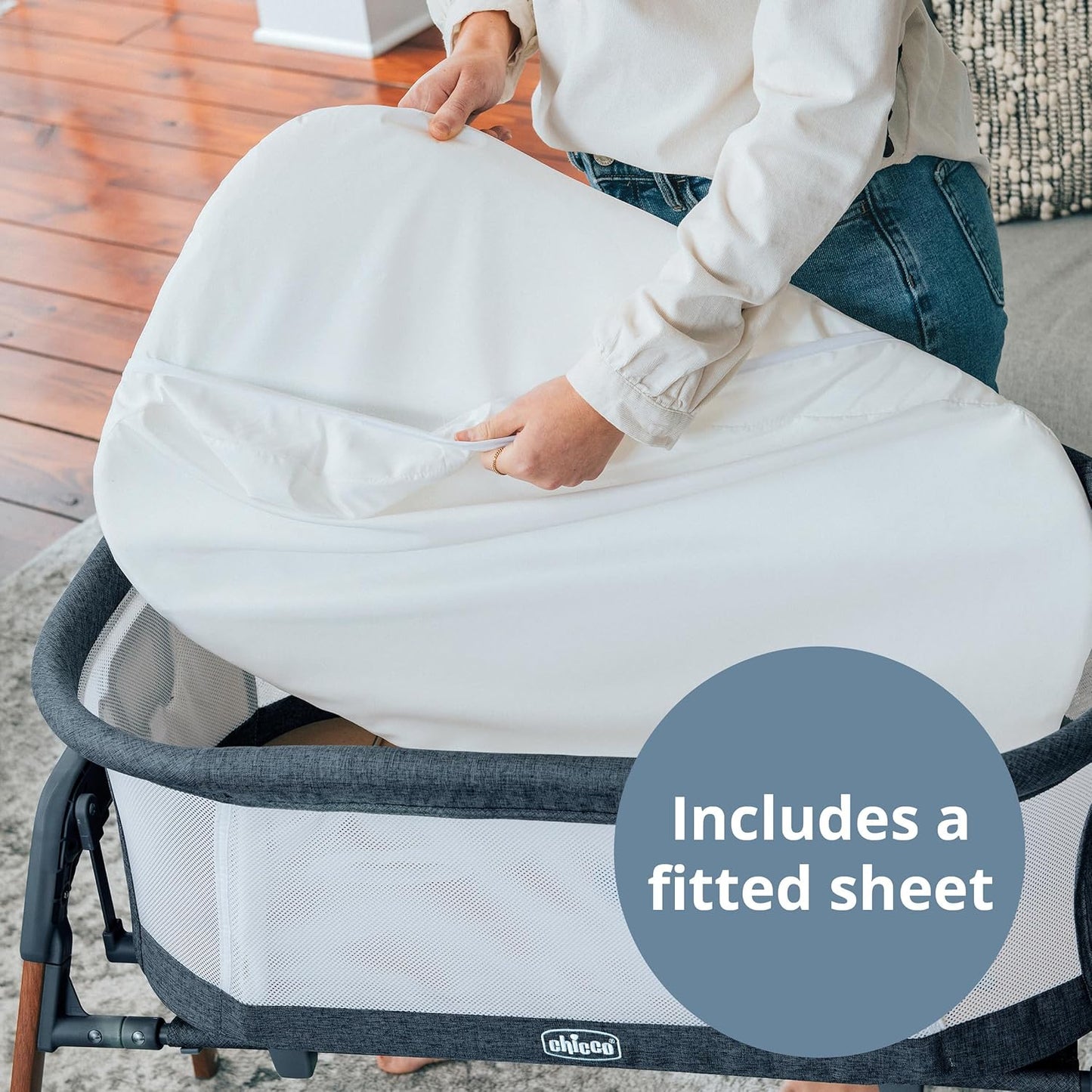 Chicco LullaGlide 3-in-1 Stationary, Gliding, and Portable Baby Bassinet, Waterproof Mattress and Fitted Sheet, Travel Bassinet for Baby Includes Carry Bag, Luna/Grey