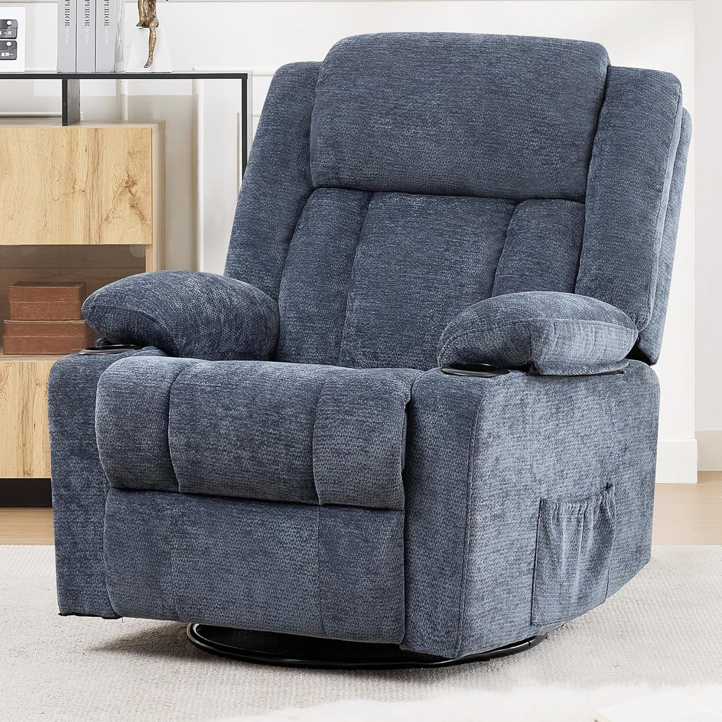 Swivel Rocker Recliner Chair, Lazy Boy Recliner with Cup Holders, 360 Degree Rotating Nursery Rocking Chair, Manual Glider Recliner for Living Room (1, Yellow)