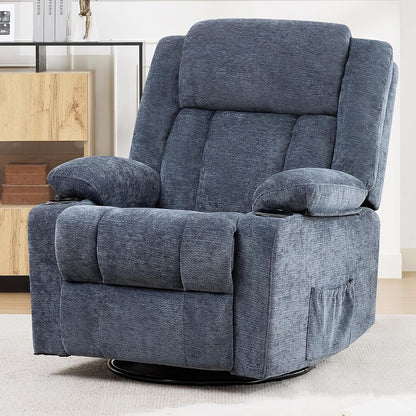 Swivel Rocker Recliner Chair, Lazy Boy Recliner with Cup Holders, 360 Degree Rotating Nursery Rocking Chair, Manual Glider Recliner for Living Room (1, Yellow)