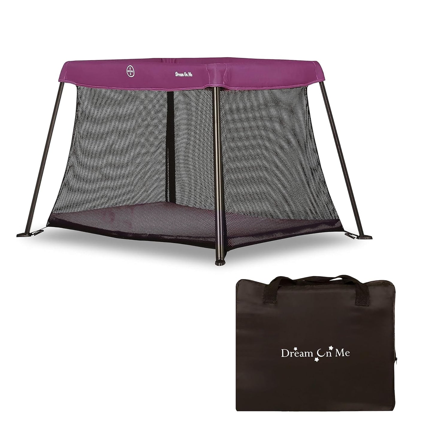 Dream On Me Travel Light Baby Playard with Zipper Access Door, Breathable Mesh Sides with Soft Comfortable Mattress, Easy Fold Design with Travel Carry Bag, Compact Space Saving Design - Grey