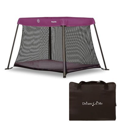 Dream On Me Travel Light Baby Playard with Zipper Access Door, Breathable Mesh Sides with Soft Comfortable Mattress, Easy Fold Design with Travel Carry Bag, Compact Space Saving Design - Grey