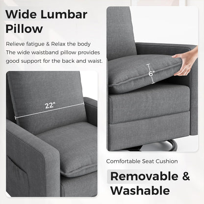 Amopatio Swivel Glider Recliner for Indoor, Nursery Rocker Chair Upholstered Single Sofa with Side Pockets and Footrest for Living Room Bedroom