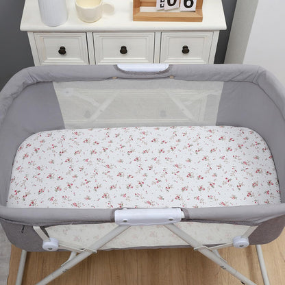 Onacosht Muslin Bassinet Sheets 3 Pack, 100% Cotton Baby Fitted Sheet 33" x 19" Compatible with Mika Micky, KoolaBaby (3 in 1), BabyBond, HARPPA and RICUTON Bedside Bassinet, Green, Floral and Cactus