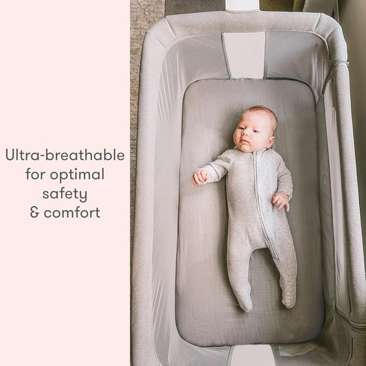 Newton Baby Fitted Sheets for Bassinet & Bedside Sleeper, Essential Bassinet (2-Pack) - Ultra-Breathable, Washable and Ultra-Soft, 100% Muslin, 19" x 35" - Grey
