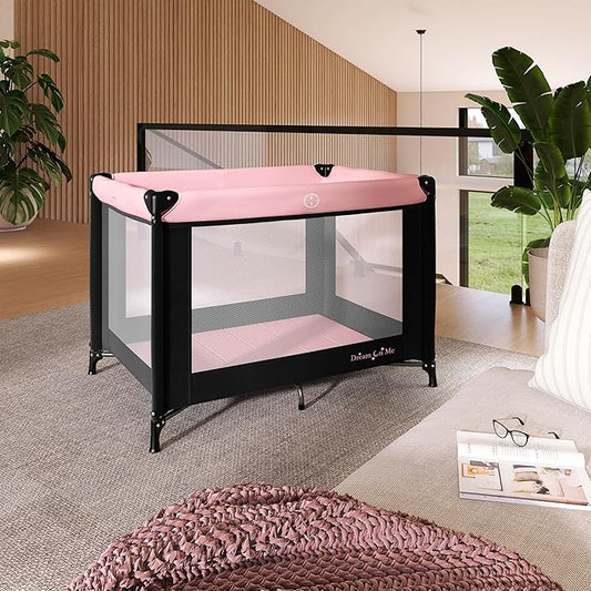 Dream On Me Nest Portable Playard , Award-Winning Lightweight Travel Playpen for Baby. Quick Fold, Mesh Sides, Foldable Mattress Pad, No-Tool Assembly, Meets ASTM/CPSC Standards -Pink