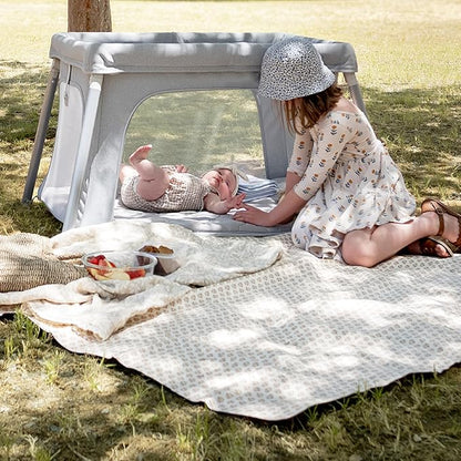Newton Baby Compact Travel Crib & Play Yard | Breathable & Washable Mattress, Foldable Carry-On Size, Backpack Straps, Grey, Newton Bassinet Attachment NOT Included or Compatible