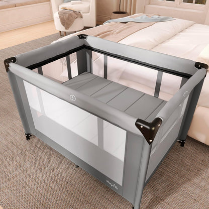 Dream On Me Zazzy Portable Playard with Bassinet in Black, Lightweight Packable and Easy Setup Baby Playard with Mattress and Travel Bag