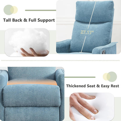 cinkehome Swivel Rocker Recliner, Glider Rocker Recliner Chair for Nursery, Manual Reclining Chair with Heated Massage, Small Spaces, Living Room, Khaki Chenille