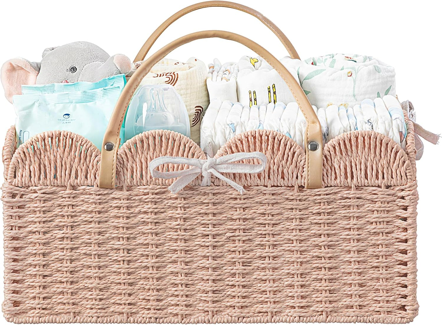 HBlife Large Baby Diaper Caddy, Paper Rope Storage Baskets Nursery Bin with Removable Divider, Portable Car Organizer for Diapers, Baby Shower Gifts, Newborn Essentials Must Haves
