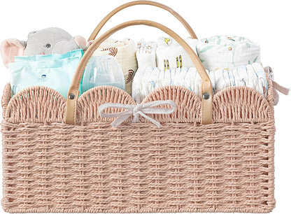 HBlife Large Baby Diaper Caddy, Paper Rope Storage Baskets Nursery Bin with Removable Divider, Portable Car Organizer for Diapers, Baby Shower Gifts, Newborn Essentials Must Haves
