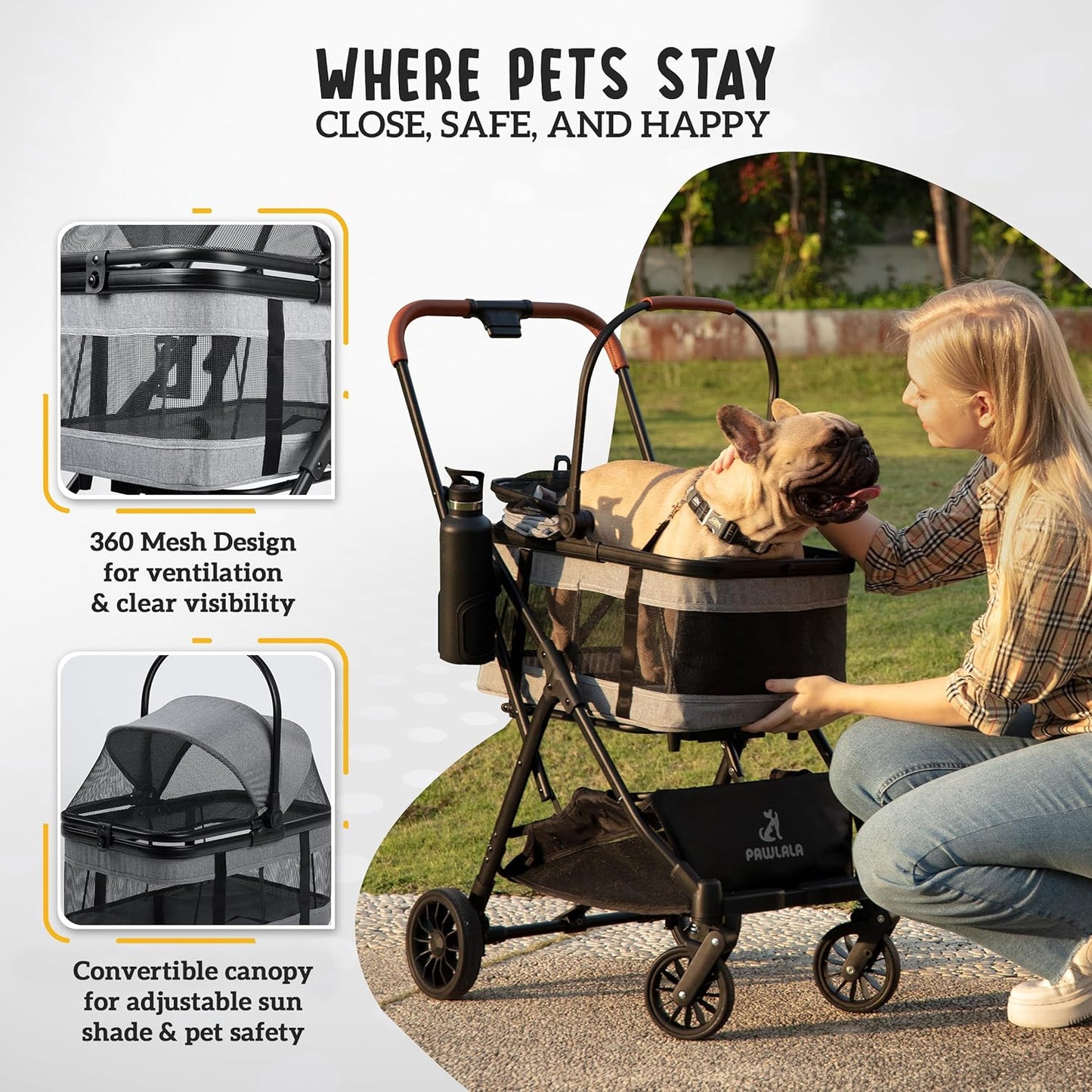 Pet Stroller with Detachable Carrier - Ideal for Small to Medium Dogs & Cats - Compact & Convenient Design - Easy Assembly Pet Stroller for Cats, Dog Strollers for Small Dogs - Bisque Beige