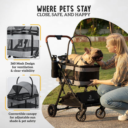 Pet Stroller with Detachable Carrier - Ideal for Small to Medium Dogs & Cats - Compact & Convenient Design - Easy Assembly Pet Stroller for Cats, Dog Strollers for Small Dogs - Bisque Beige