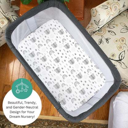 Bassinet Sheets for Papablic, CoZee, Cowiewie, Ezebaby, Nawahev Baby Bassinet Bedside Sleeper by TansyPanda, 3PC, 33x20, Ultra Soft, Breathable Snug Fit, Unisex Boys Girls, Gray White (Space Rockets)
