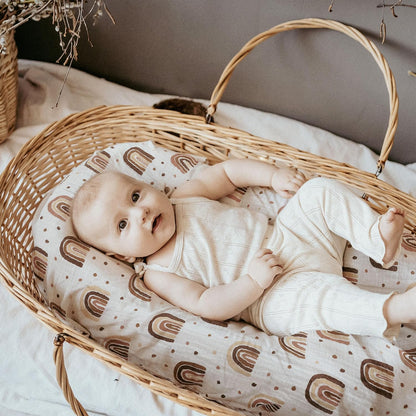 Muslin Bassinet Fitted Sheets 2 Pack, Soft Breathable Cotton Baby Bassinet Mattress Sheet Set, 360° Elastic Snug Fit, Universal for Oval, Rectangle & Hourglass Cradle, Unisex Baby Bedding (Cute Cars)