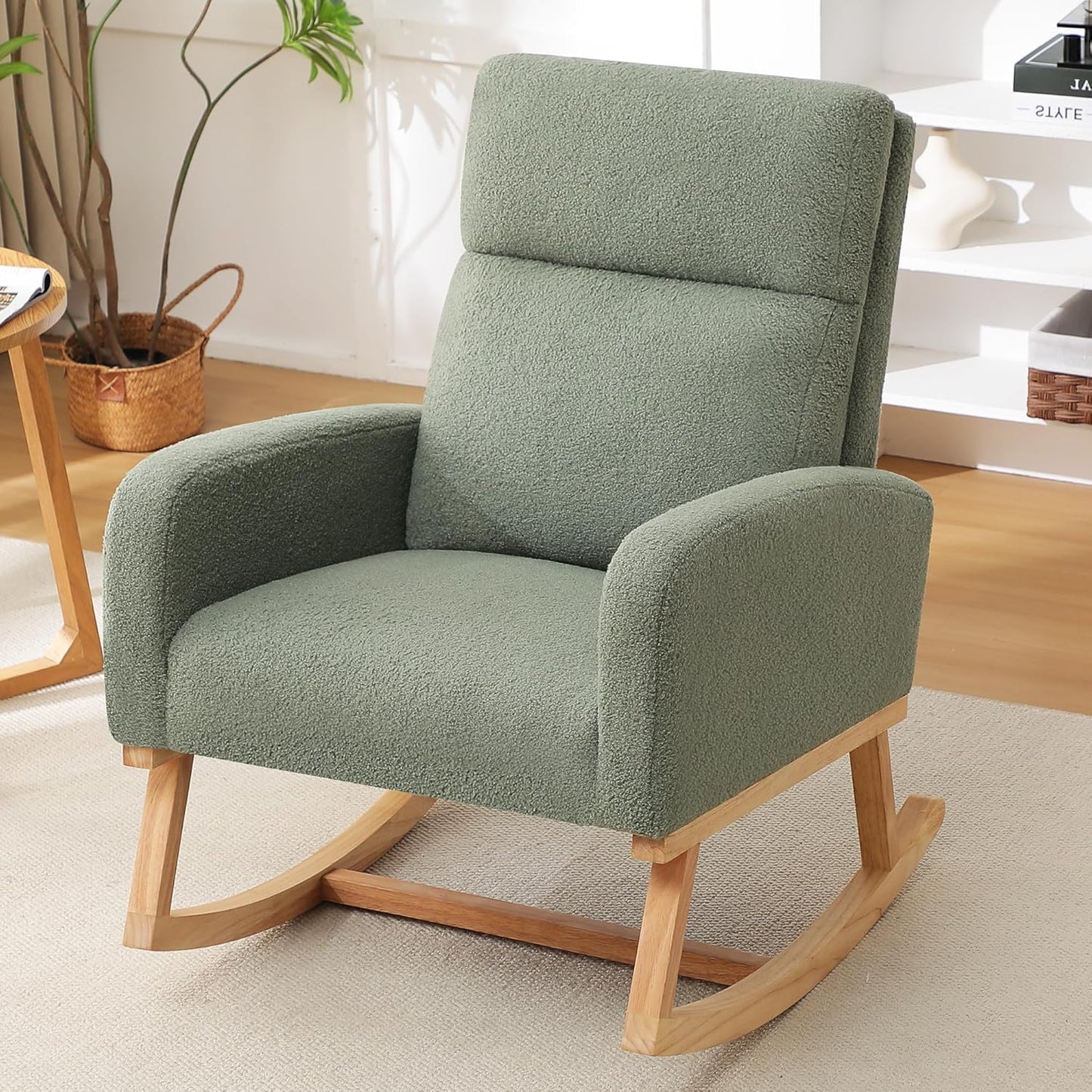 HCHAIRH Rocking Chair Nursery, Upholstered Fabricr Nursing Rocking Chairs with Soft High Back, Modern Nursery Glider Rocker for Mom Living Room, Bedroom, Camel