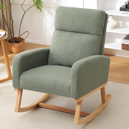 HCHAIRH Rocking Chair Nursery, Upholstered Fabricr Nursing Rocking Chairs with Soft High Back, Modern Nursery Glider Rocker for Mom Living Room, Bedroom, Camel